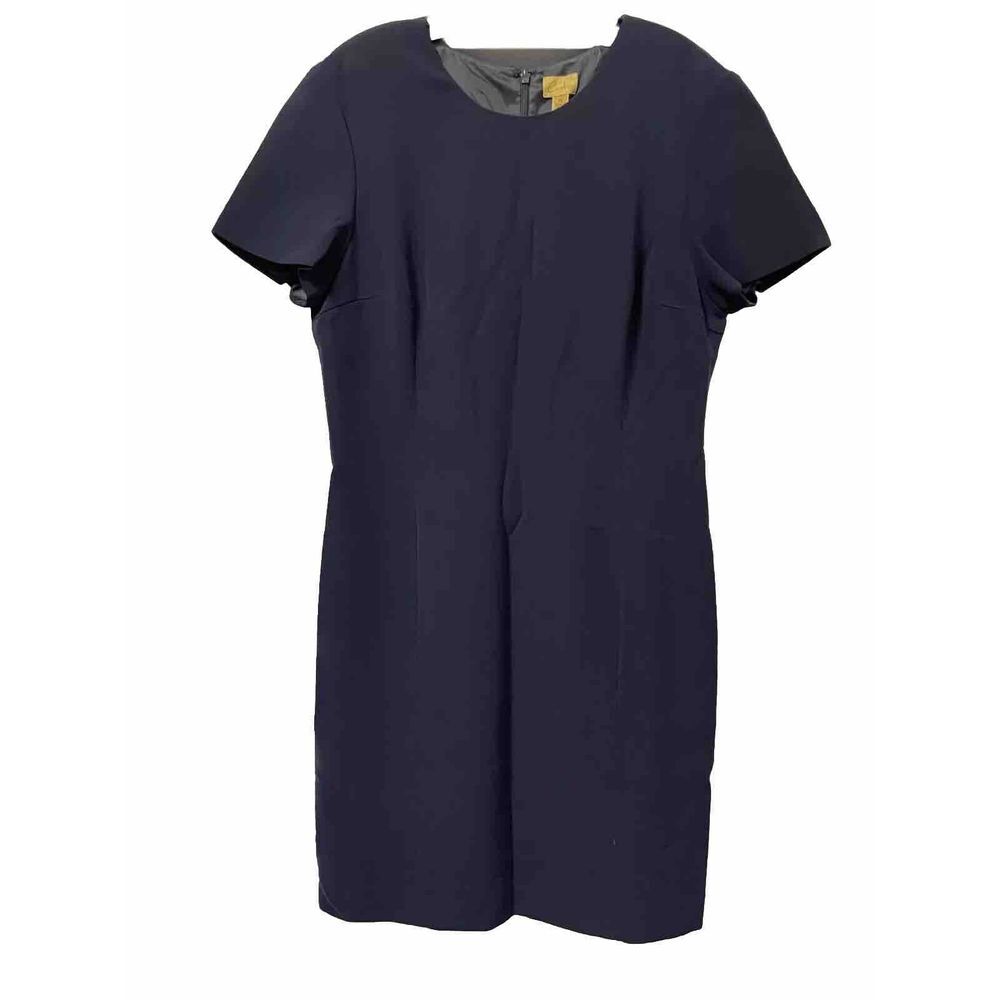 Caslon Shift Dress Womens Size 14 Navy Blue Lined Zip Up Back Kick Pleat